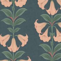 Angel's Trumpet Wallpaper - Coral and Viridian/Ink